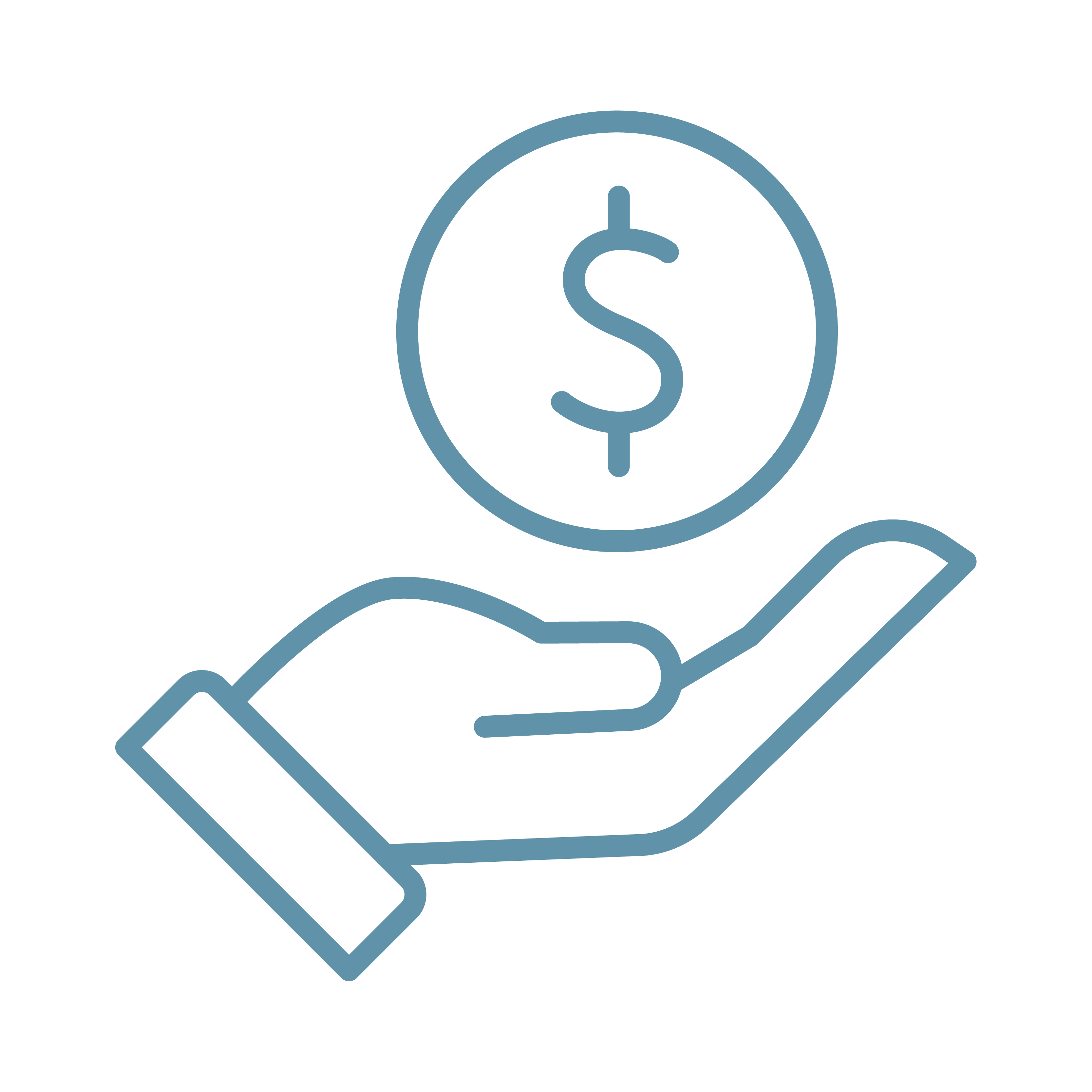 Icon of an open hand with a dollar sign symbol above it, representing financial support or funding.